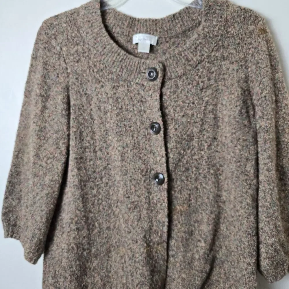 Christopher & Banks Brown Knit Mouline Cropped Sweater Grannycore Cottagecore M - Picture 6 of 12